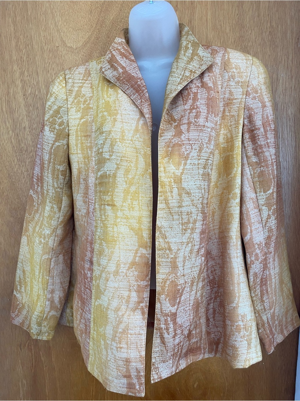 Womens Yellow & Tan Open Front Textured Jacket Petite S